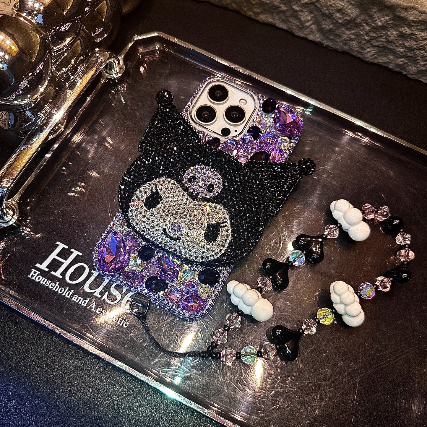 3D Kuromi Gorgeous Bling Purple Gemstone For iPhone Samsung Case