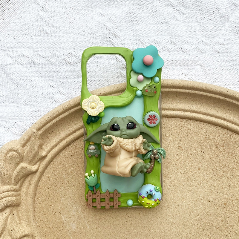 Handmade iPhone Case Cute Baby Yoda Decoden Cream Glue Case