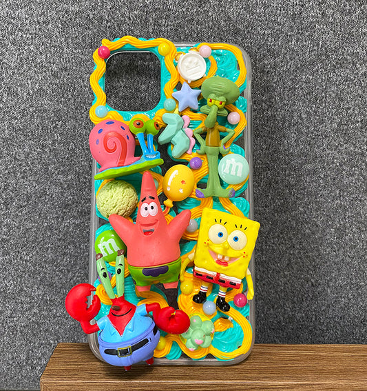 Handmade iPhone Case Cute Spongebob Decoden Cream Glue Case