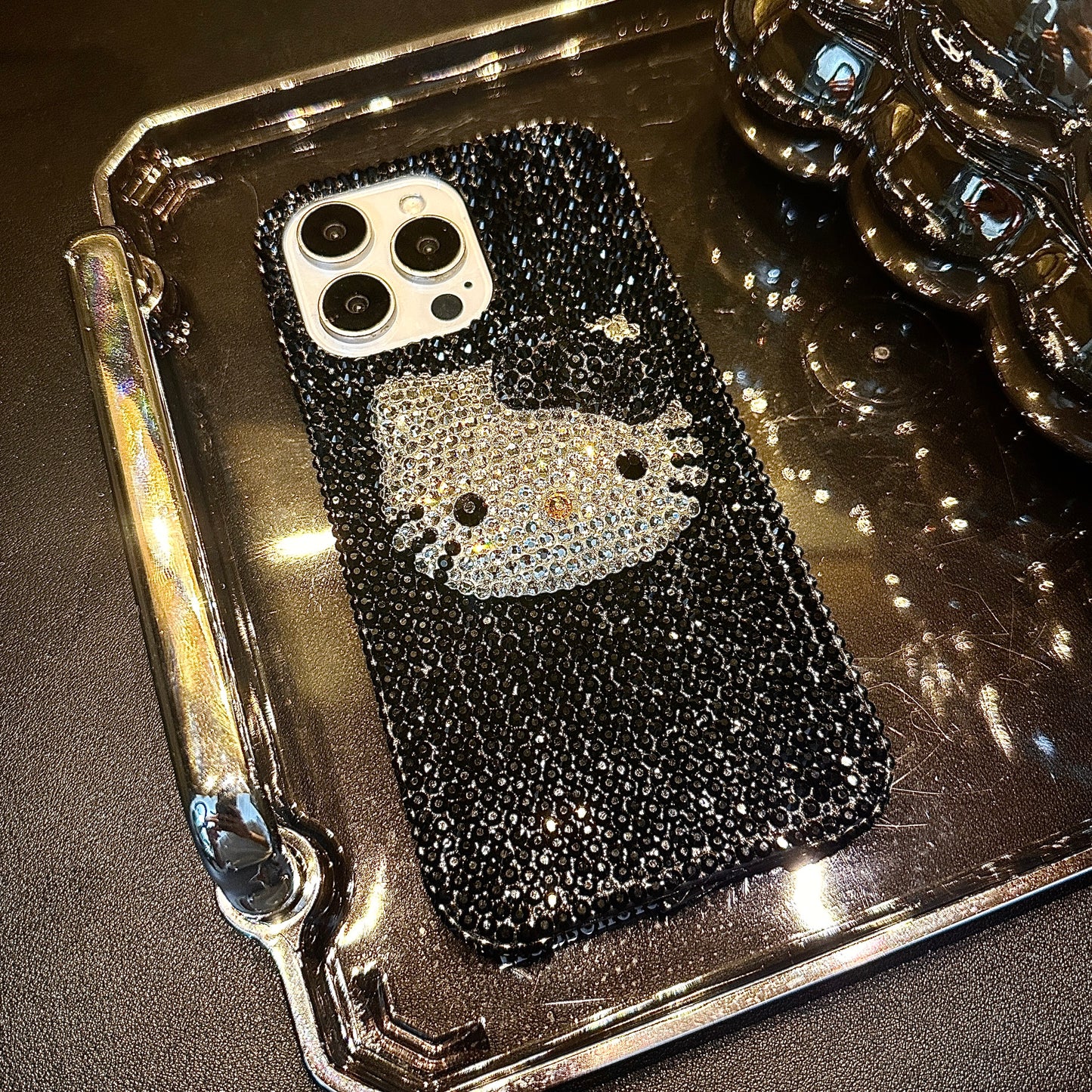 Hello Kitty 3D Luxury Bling Black Rhinestone For iPhone Case