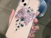 Handmade iPhone Case Luxury Bling Rhinestone Minimalist Bow Back Case