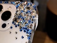Handmade iPhone Case Minimalist Bling Blue Rhinestone Back Case