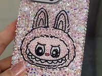 Handmade Gorgeous Labubu Pink Bling Rhinestone For iPhone Case