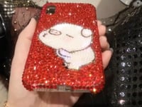 Funda para iPhone hecha a mano de lujo con brillos de diamantes de imitación, diseño de cerdito, funda trasera