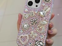 Funda de iPhone Artesanal de Lujo con Brillos de Pedrería y Dijes de Moda