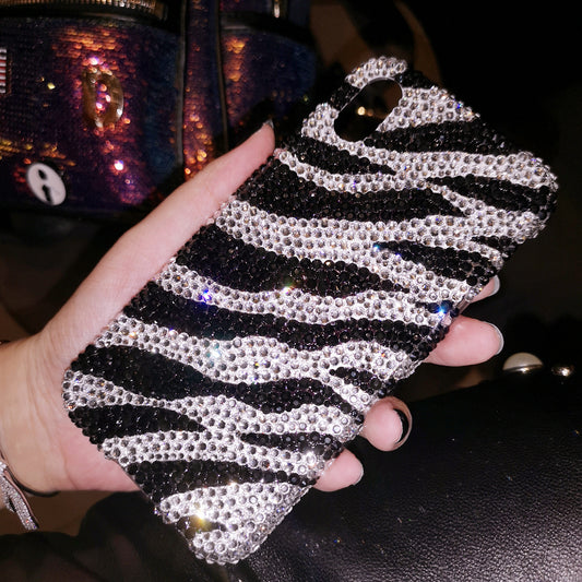 Handgemachte iPhone Hülle Luxus Bling Strass Zebra Streifen Rückenhülle
