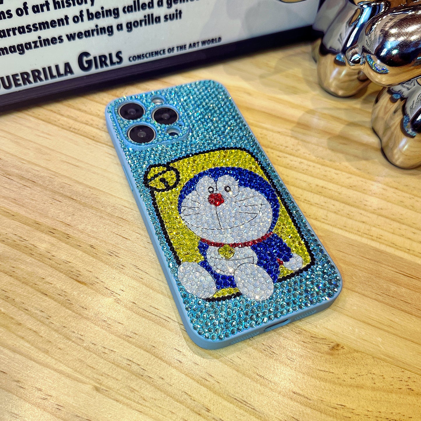 Handmade iPhone Case Luxury Blue Rhinestone Cute Doraemon Case