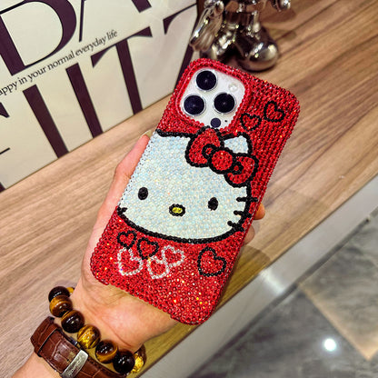 Handgemachte iPhone Hülle Luxus Bling Rot Strass Niedlich Hello Kitty Hülle