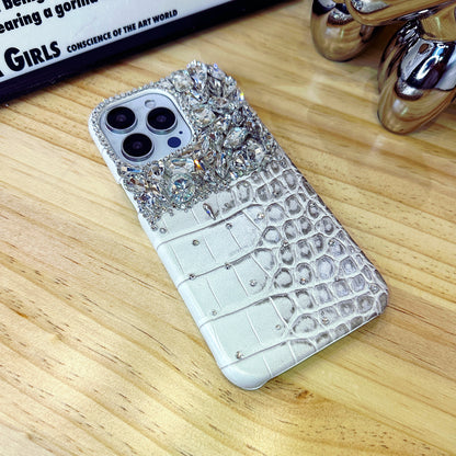 Crocodile Pattern with White Crystals Compatible iPhone Case