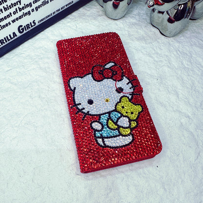 Handgemachte iPhone Hülle Luxus Bling Strass Niedlich Hello Kitty Portemonnaie Hülle