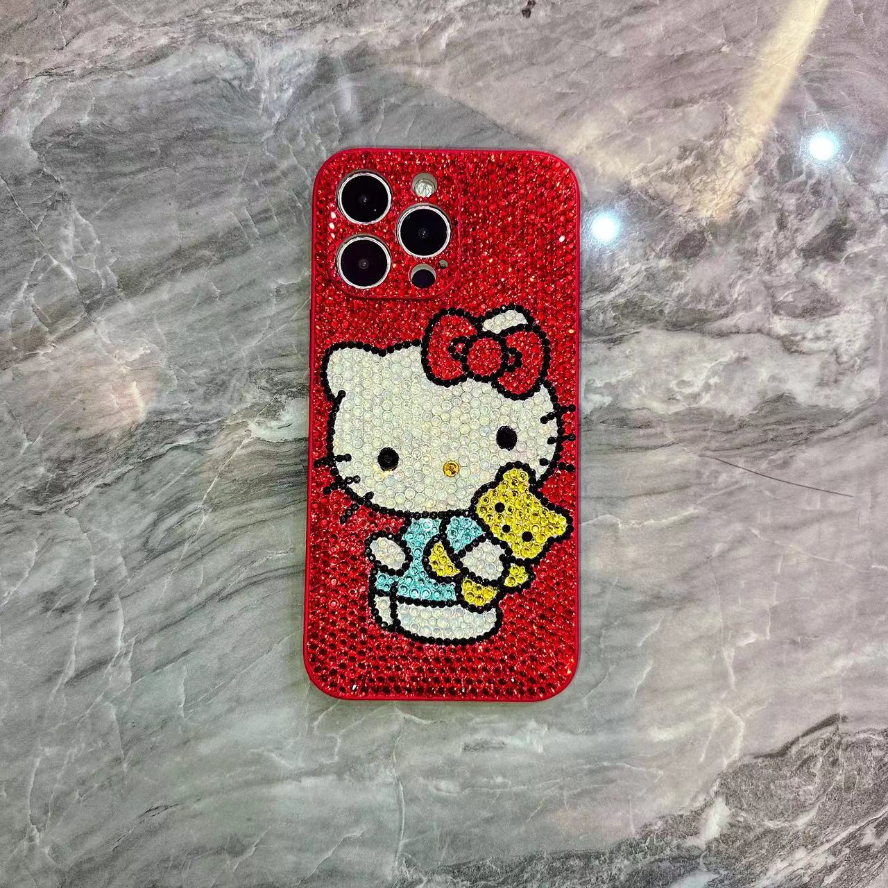Handmade iPhone Case Luxury Bling Red Rhinestone Cute Hello Kitty Back Case