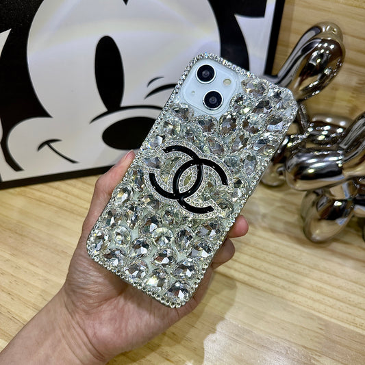 Handmade iPhone Case Luxury Bling Crystal Monogram Pattern Back Case