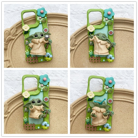 Handgemachte iPhone Hülle Süße Baby Yoda Decoden Creme Kleber Hülle