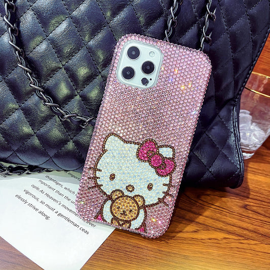 Handgemachte iPhone Hülle Luxus Bling Pink Strass Hello Kitty Back Case