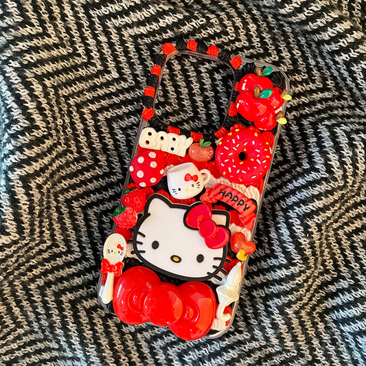 Handgemachte iPhone Hülle Süße Hello Kitty Schleife Decoden Creme Kleber Hülle