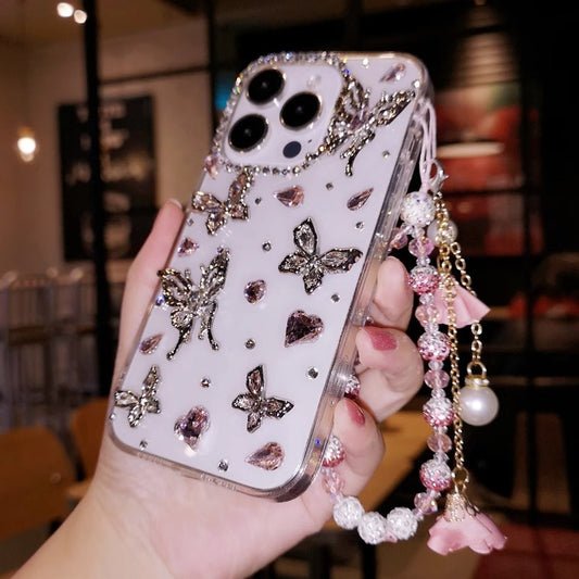 Handmade iPhone Case Minimalist Bling Rhinestone with Butterfly Case