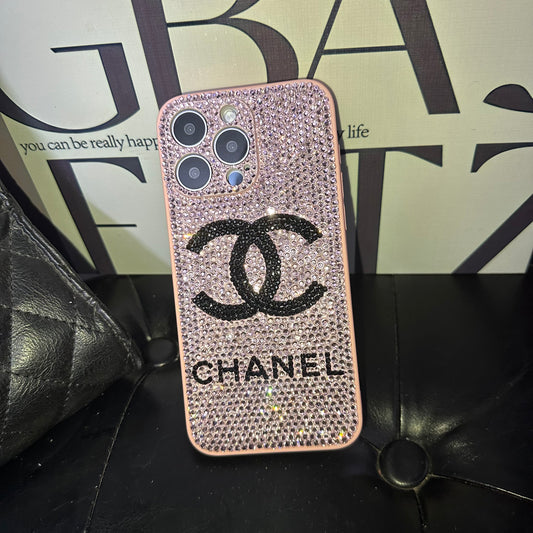 Handgemachte iPhone Hülle Luxus Bling Pink Strass Monogramm Muster Hülle