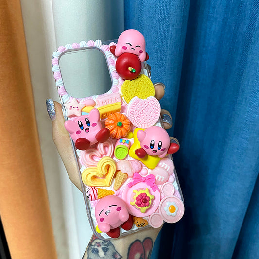 Handgemachte iPhone Hülle Süße Kirby Decoden Creme Kleber Hülle