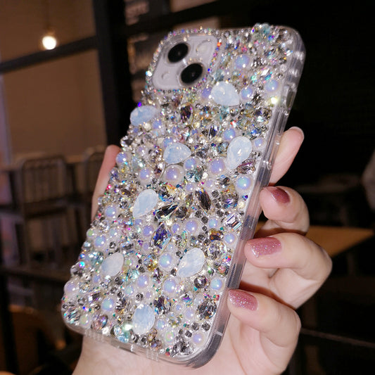 Handgefertigte iPhone-Hülle, luxuriöse Bling-Strass-Kristalle mit Perlenrückseite