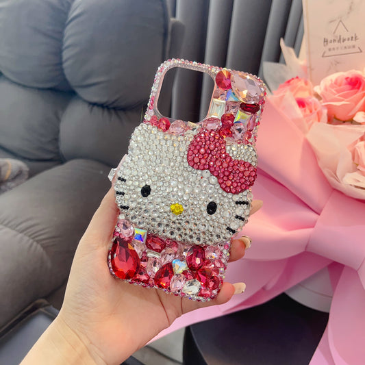 3D Hello Kitty Gorgeous Bling Rose Red Gemstone For iPhone Case