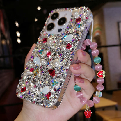 Handgemachte iPhone Hülle Luxus Bling Strass Perle und roter Kristall