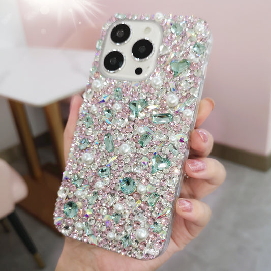 Handmade iPhone Case Luxury Bling Rhinestone Pearl and Green Crystals