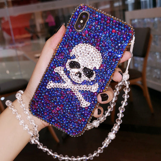Handmade iPhone Case Luxury Bling Rhinestone Skull Pattern with Lanyard