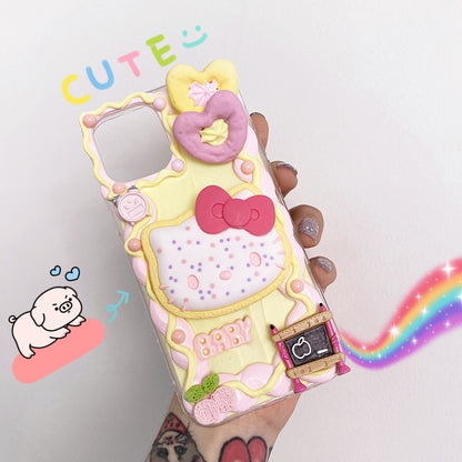 Handgemachte iPhone Hülle Süße Hello Kitty Schleife Decoden Creme Kleber Hülle