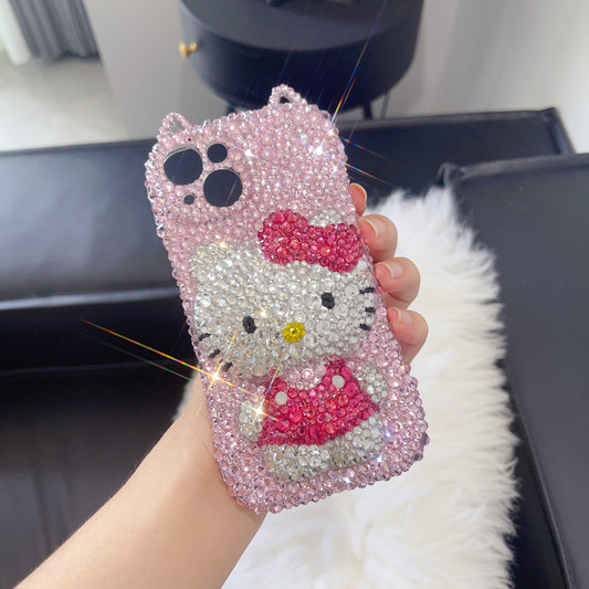 3D Hello Kitty Gorgeous Bling Pink Rhinestone with Cat Ears For iPhone Case