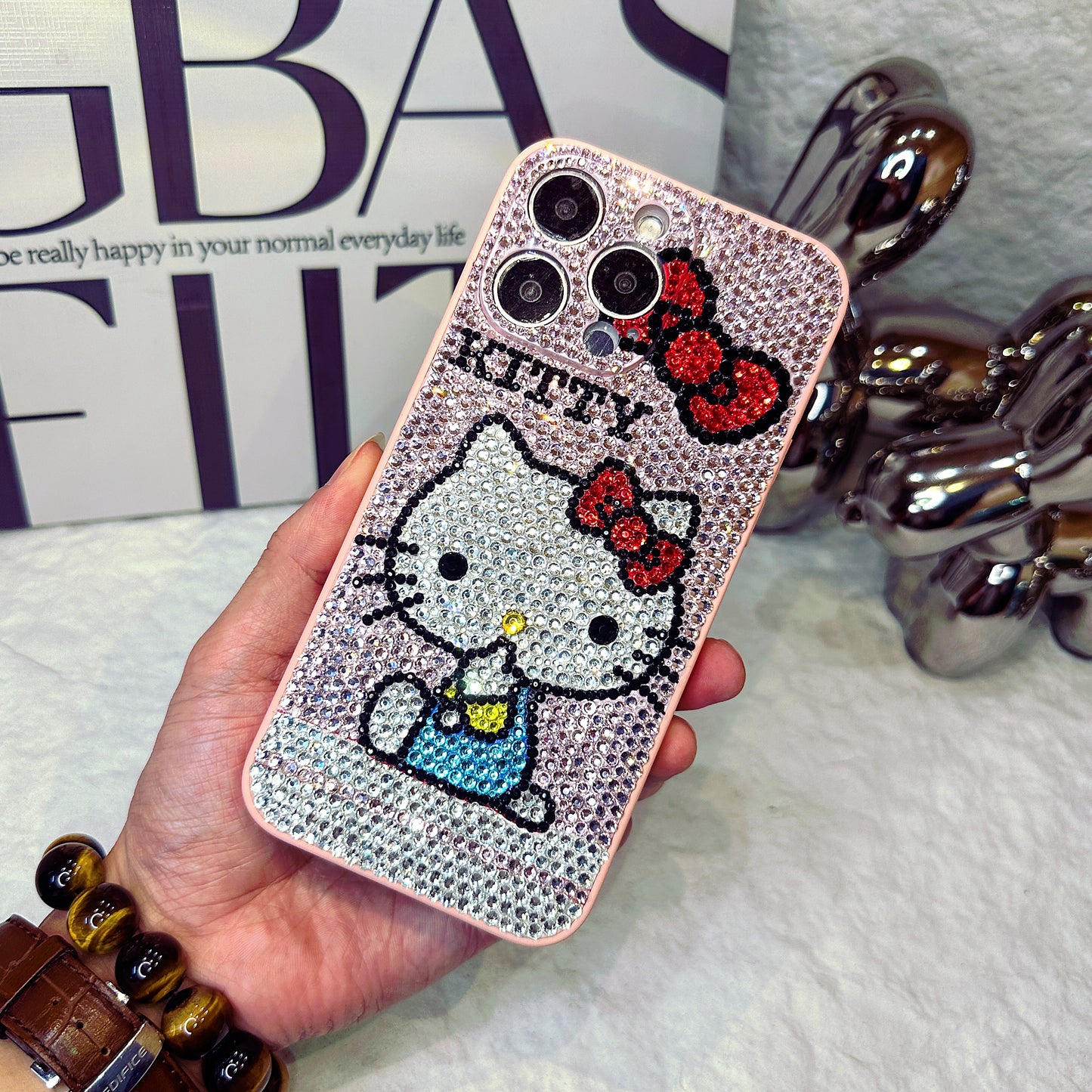 Handmade iPhone Case Luxury Bling Rhinestone Hello Kitty with Bow Case
