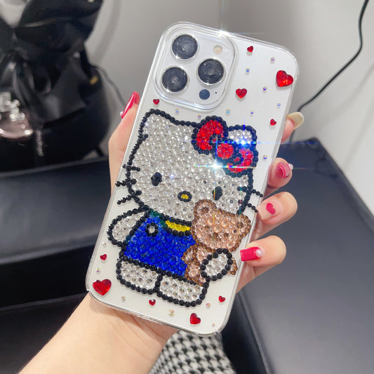 Hello Kitty & Bear Gorgeous Bling Rhinestone with Heart Crystal For iPhone Case