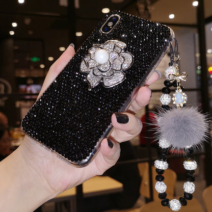 Handmade iPhone Case Glamorous Bling Rhinestone Sparkling Flower with Pearl