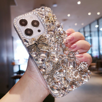 Handgefertigte iPhone-Hülle, luxuriöse Bling-Kristall-Strasssteine ​​mit modischen Charms