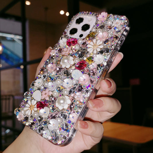 Handmade iPhone Case Luxury Bling Rhinestone Crystal Flowers Back Case