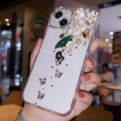 Handmade iPhone Case Luxury Bling Rhinestone Minimalist Flowers Back Case
