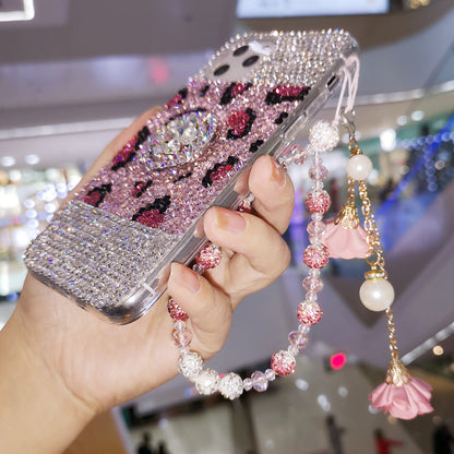 Handmade iPhone Case Luxury Bling Rhinestone Pink Leopard Ring Stand