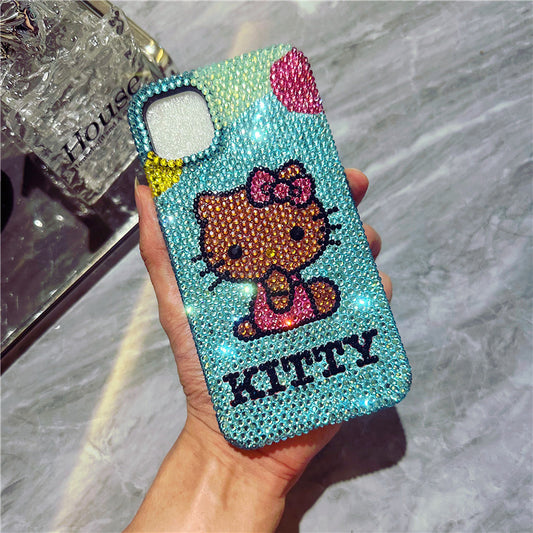 Handmade iPhone Case Luxury Bling Blue Rhinestone Cute Hello Kitty Case