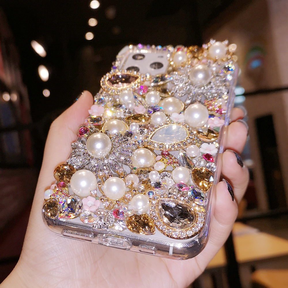 Handgemachte iPhone Hülle Luxus Bling Strass Kristall Edelstein &amp; Perlen