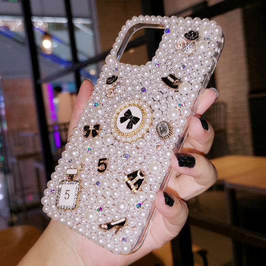 Handgemachte iPhone Hülle Eleganz Perlen und Fashion Charms