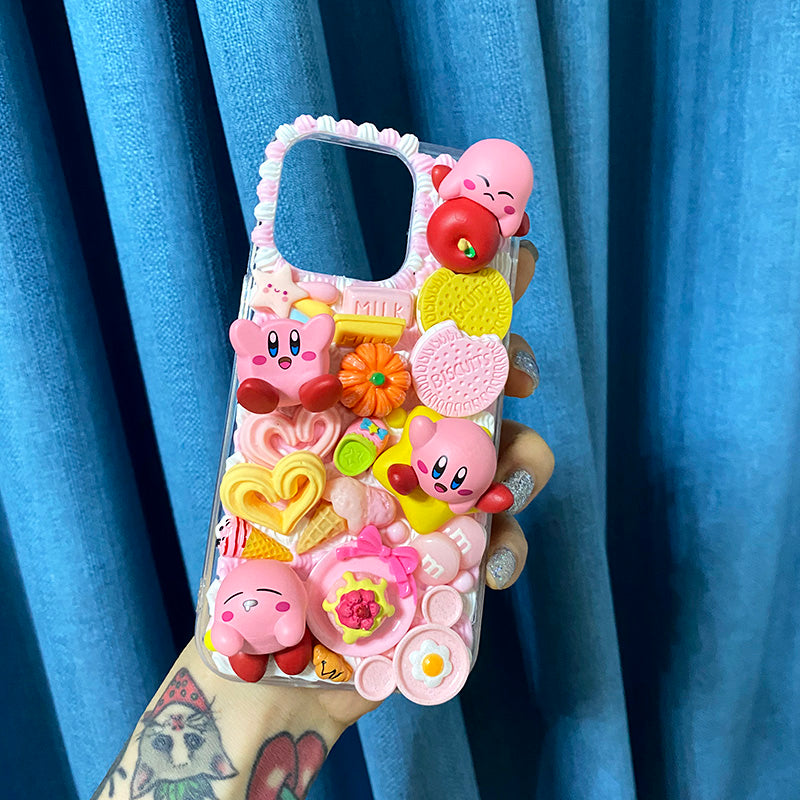 Handgemachte iPhone Hülle Süße Kirby Decoden Creme Kleber Hülle