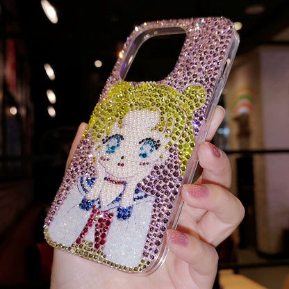 Handgemachte iPhone Hülle Luxus Bling Strass Niedliche Sailor Moon Rückenhülle