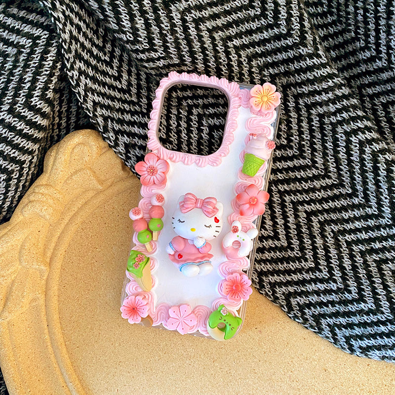 Handmade Decoden Case Hello Kitty with Cherry Blossoms For iPhone Case