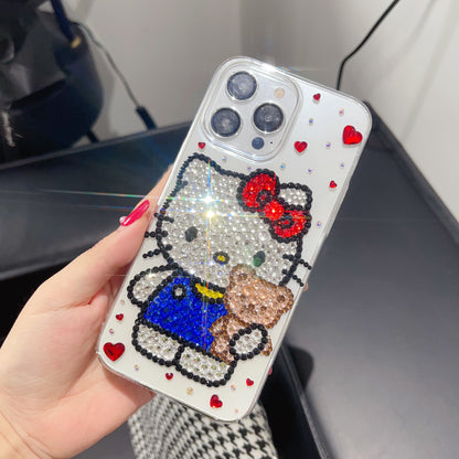 Hello Kitty & Bear Gorgeous Bling Rhinestone with Heart Crystal For iPhone Case