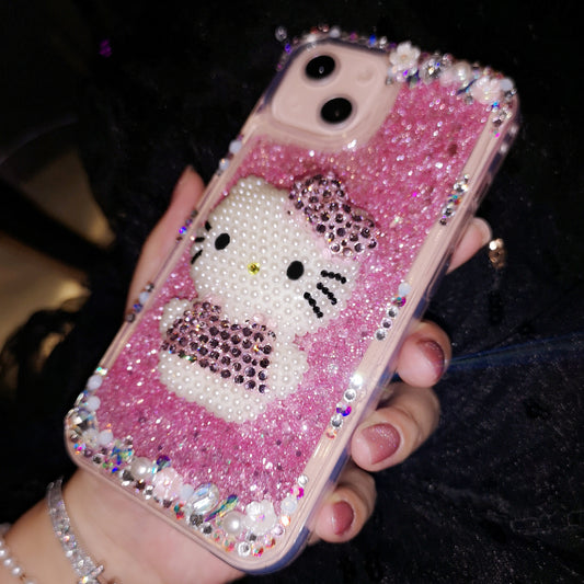 Handmade iPhone Case Flowing Neon Sand Liquid Hello Kitty Quicksand Case