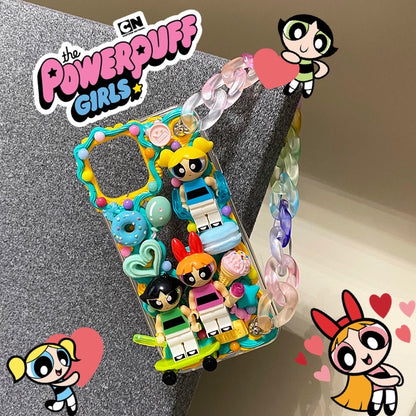 Handgemachte iPhone Hülle Süße Lego Powerpuff Girls Decoden Creme Kleber Hülle