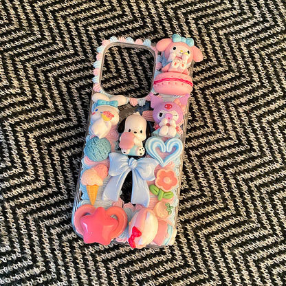 Handmade iPhone Case Cute Kuromi My Melody Pochacco Cream Glue Case