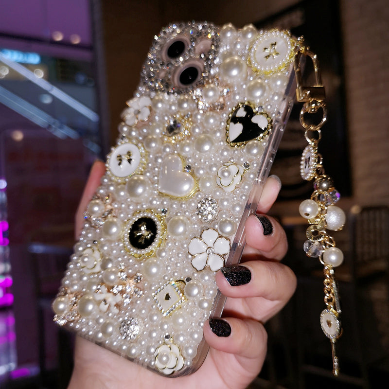 Handgemachte iPhone Hülle Elegance Pearls &amp; Fashion Charms Back Case