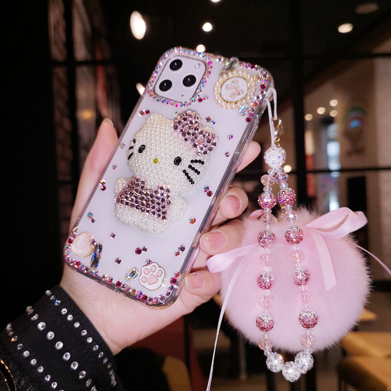 Handgemachte iPhone Hülle Minimalist Hello Kitty Bling Strass Rückenhülle
