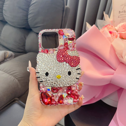 3D Hello Kitty Gorgeous Bling Rose Red Gemstone For iPhone Case