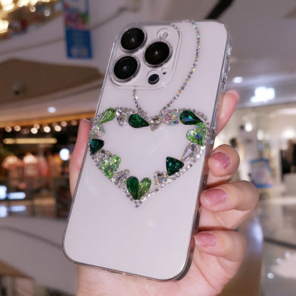 Handmade Minimalist Green Crystal Bling Heart For iPhone Case